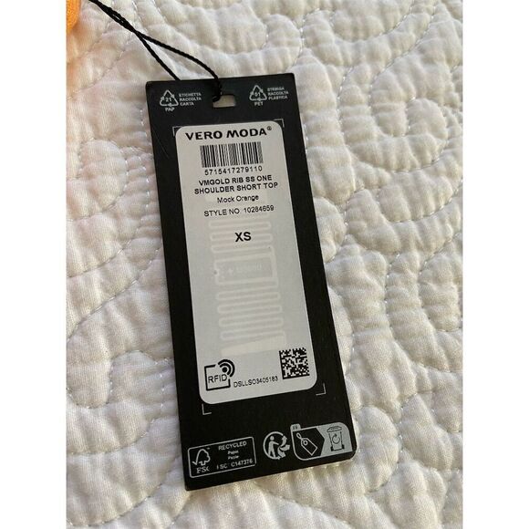 Vero Moda NWT Ribbed One Shoulder Short Sleeve Top XS Orange Casual Knit​ - Picture 3 of 8